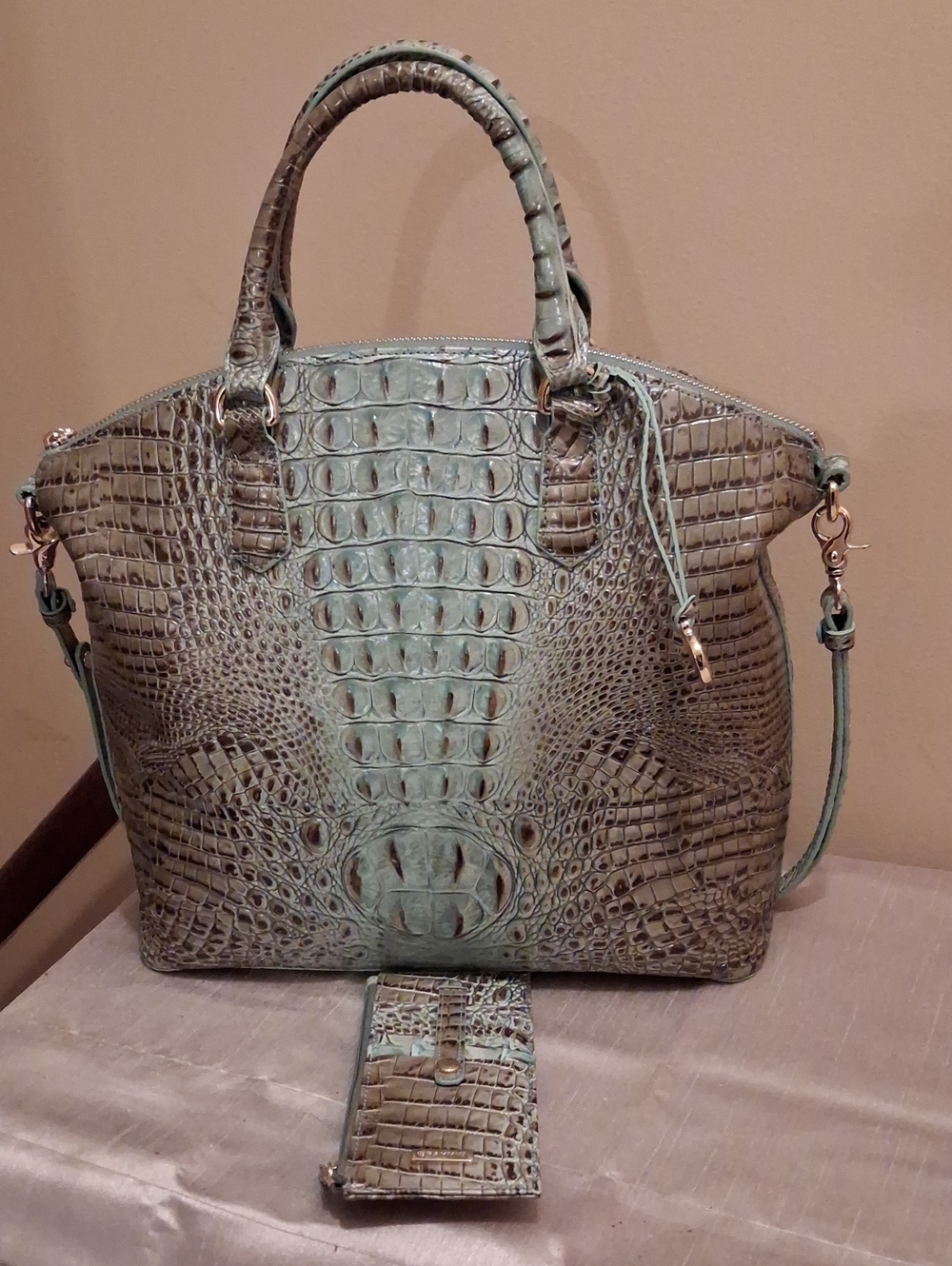 Brahmin Large Duxbury Satchel.bluebell. Ombre.matching Wallet.blue And Gray.